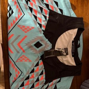 Lucky Brand Aqua and Coral Geometric Tank